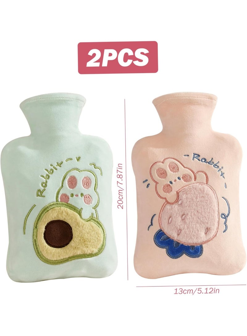 CLENEA Hot Water Bottle with Plush Cover, 2 Sets 500ml Thermal Leakproof Hot Water Bag, Breathable Soft Cute Cartoon Mini Hot Water Bottle, Heating Pads - Image 2